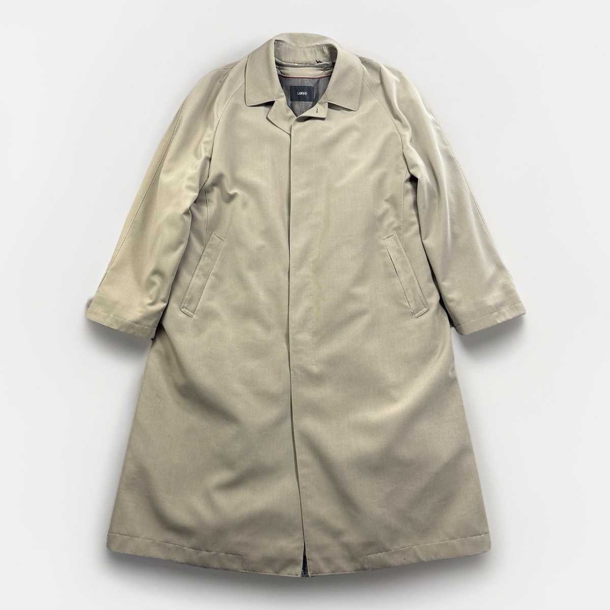 ジャケット・アウター Sanyo Thinsulate Liner Single Trenchcoat Vintage Sanyo Trench Coat Mens 40R Tan Japanese Designed Removable