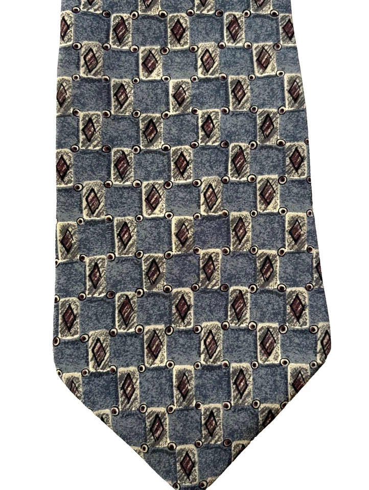 Corbata rectángulos para hombre Zylos George Machado 100 % seda gris 57x4" Foto 3 de 4