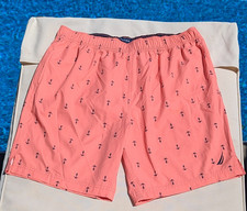 New NAUTICA Anchor Print 8" Swim Trunks Large Peach Guava Punch Quick Dry Shorts