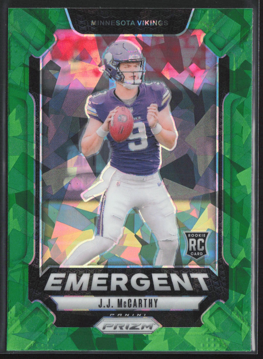 2024 Panini Prizm #19 J.J. McCarthy Emergent Green Ice Prizm Rookie RC