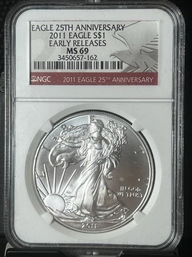 2011 American Silver Eagle $1 NGC MS69 Early Releases 25th Anniversary 1 oz