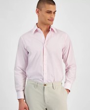Club Room Dress Shirt Mens Pink Cotton Regular Fit Long Sleeve Business FTS127