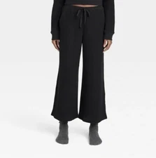 Stars Above Women’s L Large Pajama Pants Black Waffle Ankle Wide Leg New