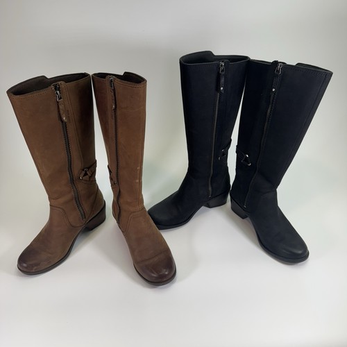 (2) Pair TEVA Women's Foxy Boots Size 7 Brown/Black Tall Leather Side Zip Shoes - Picture 5 of 8