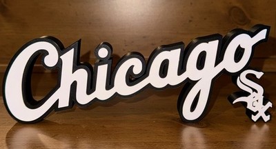 Chicago White Sox Script Sign Logo 3D White Black Freestanding Shelf Desk Decor