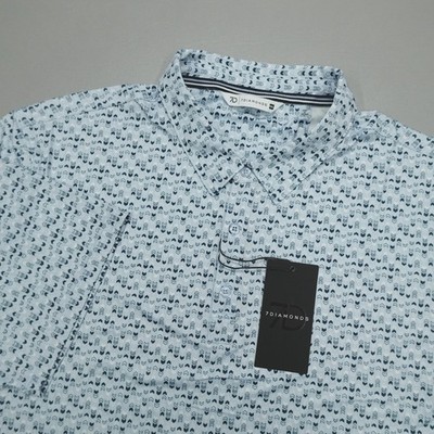 7 Diamonds Men's Size M S/S Polo Shirt ''Jaxon'' Light Blue Geometric Print NWT