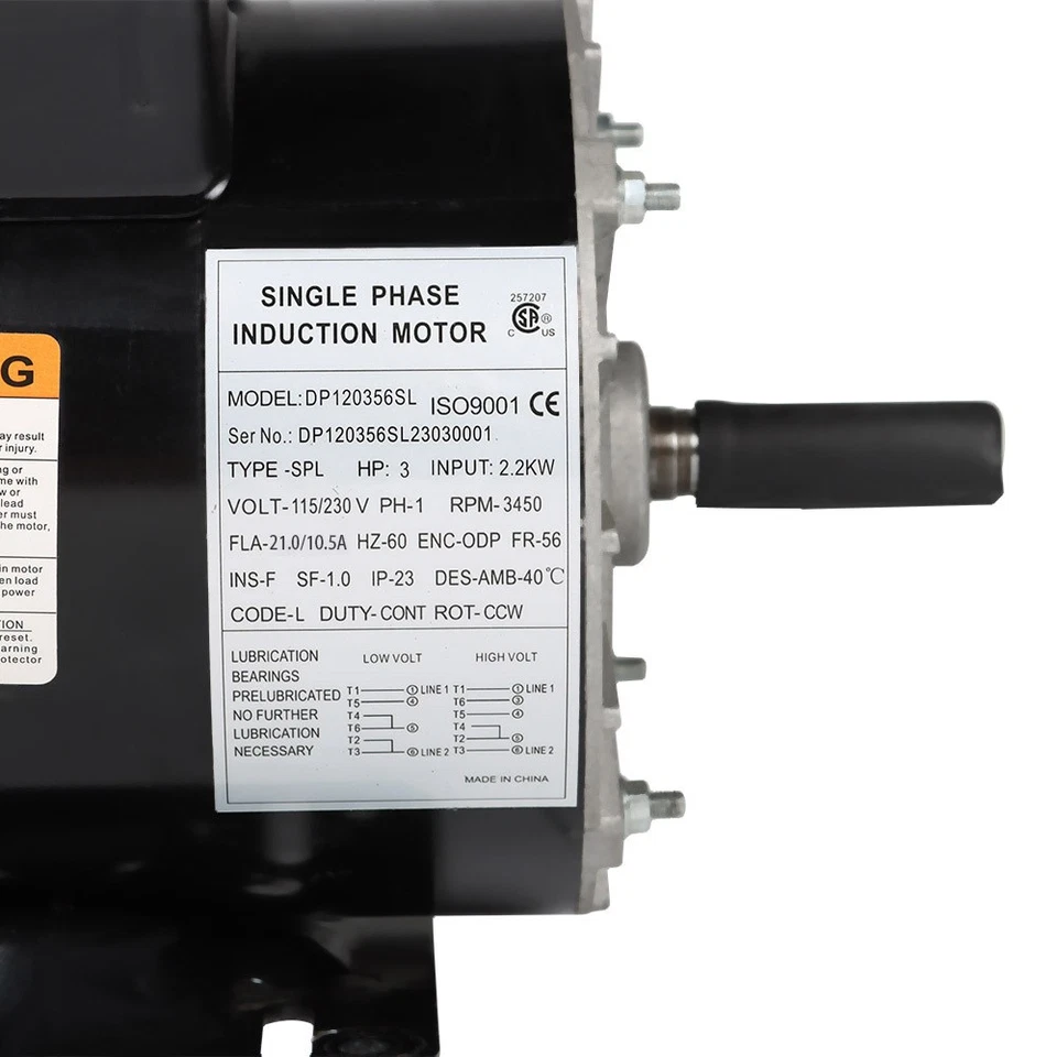 Compresor de motor eléctrico de 3 HP 3450 RPM 56 cuadro 1 fase 115-230 V eje de 5/8" Foto 2 de 4