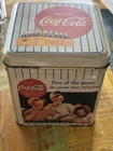 Vintage Coca Cola Mini Tin Square Box Baseball Kids Coca Cola Logo Metal