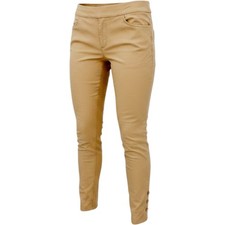 Chico's Tapered Leg Pants Womens Tan Elastic Waist Button Ankle Detail Excellent