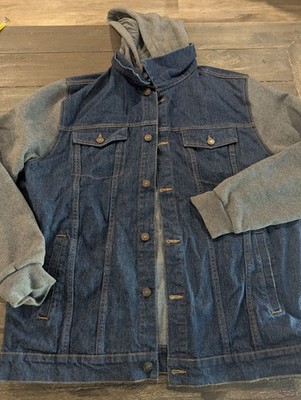 Original Deluxe Supply XL Hooded Jean Denim & Jersey Knit 2 Pocket Jacket Men s 