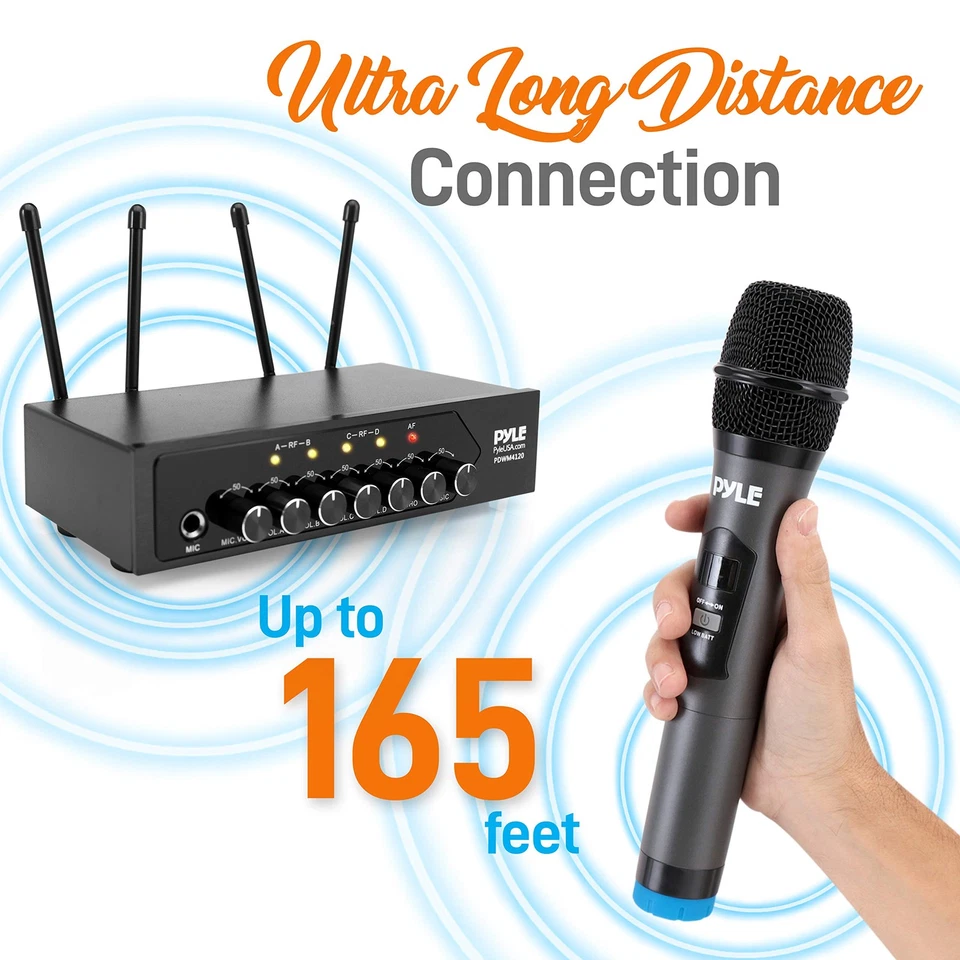 4 Channel Wireless Microphone System Bluetooth Handheld PA Karaoke Microphones - Image 3 of 4