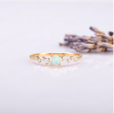 Opal Ring, Gold Alloy Metal,  Anniversary Birthday Gift For Her, Women's Rings