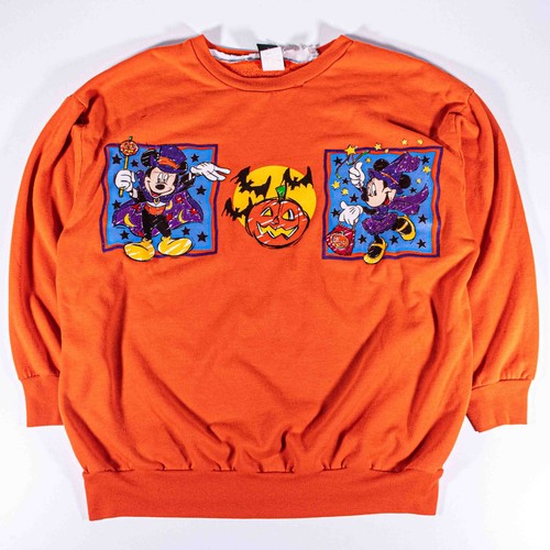 Vintage 90s Disney Halloween Sweatshirt XL Mickey Vampire Minnie Witch Pumpkin