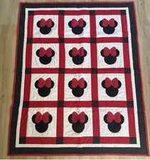 VTG Handmade Disney Mickey Minnie Mouse Quilt Baby Blanket 46  x37  Patchwork