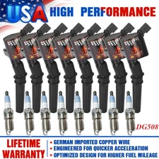 8X Red Ignition Coil Pack and Spark Plugs For Ford F150 4.6/5.4L V8 Triton DG508
