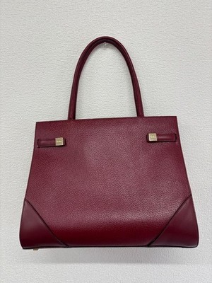 Max Mara Leather Tote Bag Bordeaux Wine Red Gold Hardware 45157913
