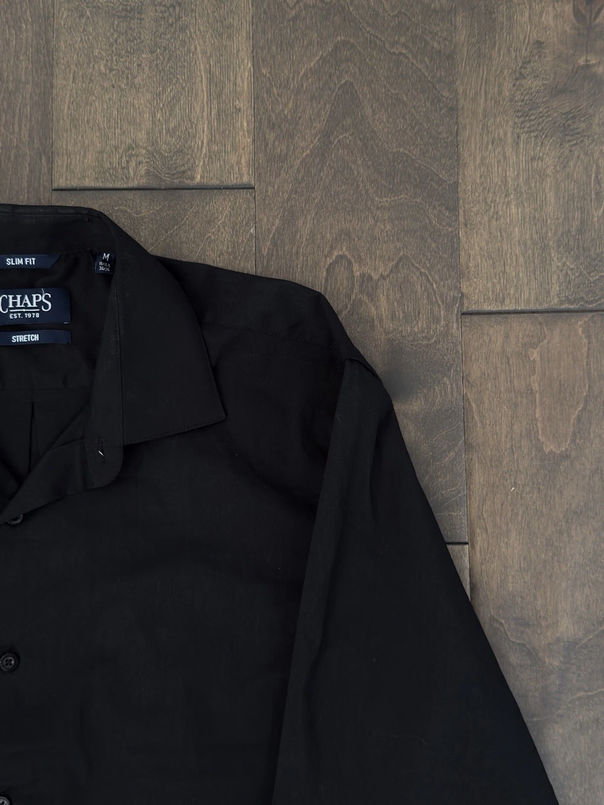 NWT Chaps Mens Slim Fit Stretch Black Button Down Shirt Size M 15-15.5 34/35 L/S - product detail image 3
