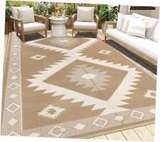  Outdoor Rug 8'x10' Waterproof for Patios Clearance, Reversible Plastic Straw 