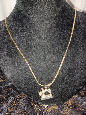 Gold Plated Sewing Machine with Red Spool Necklace