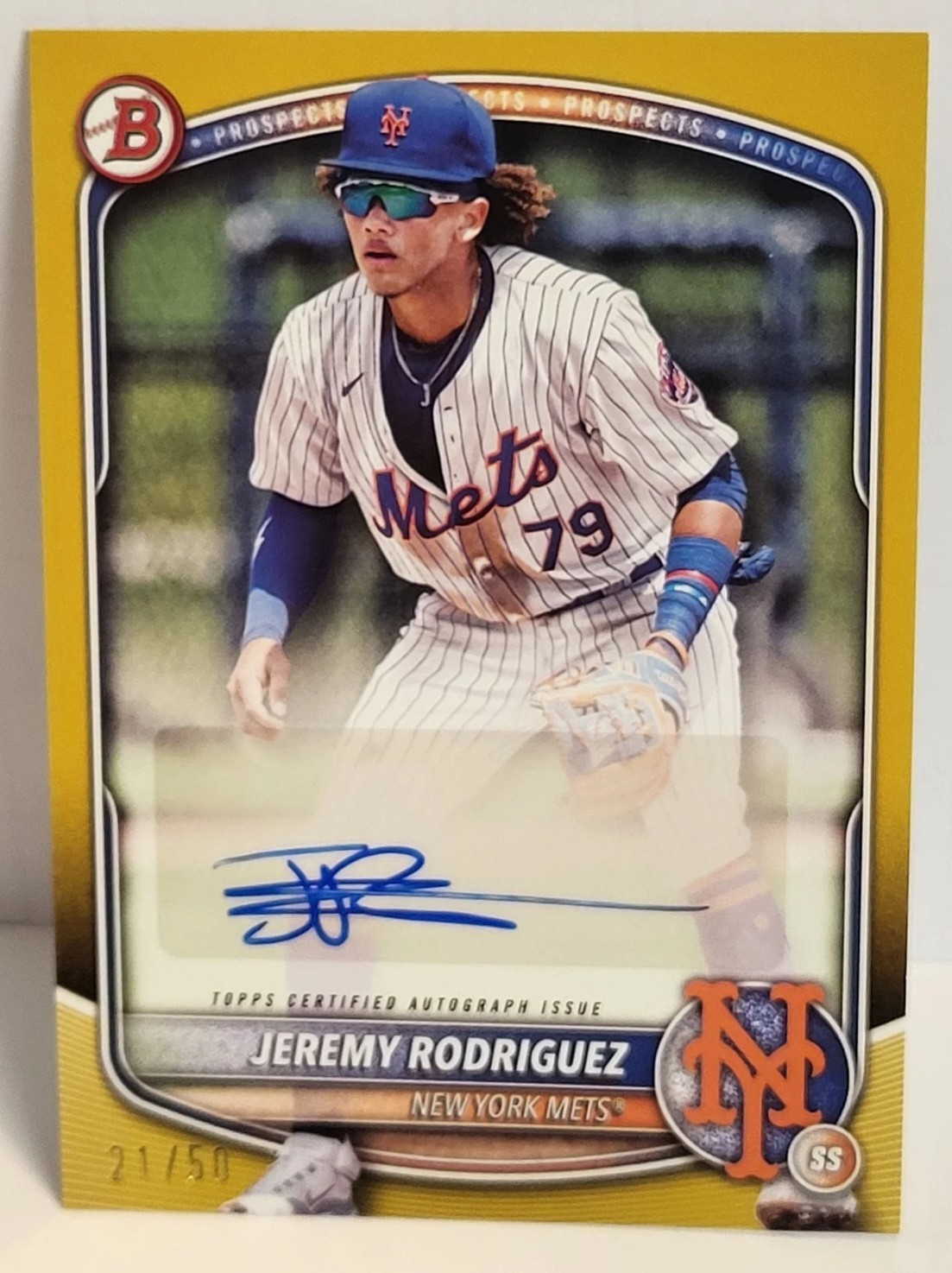 Jeremy Rodriguez 2025 Bowman Prospect Gold Auto BPA-JR #'d 21/50 New York Mets