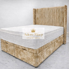 Image of Luxury Winged Crushed Velvet Solid Ottoman Gas Lift Storage Bed All Colours Size