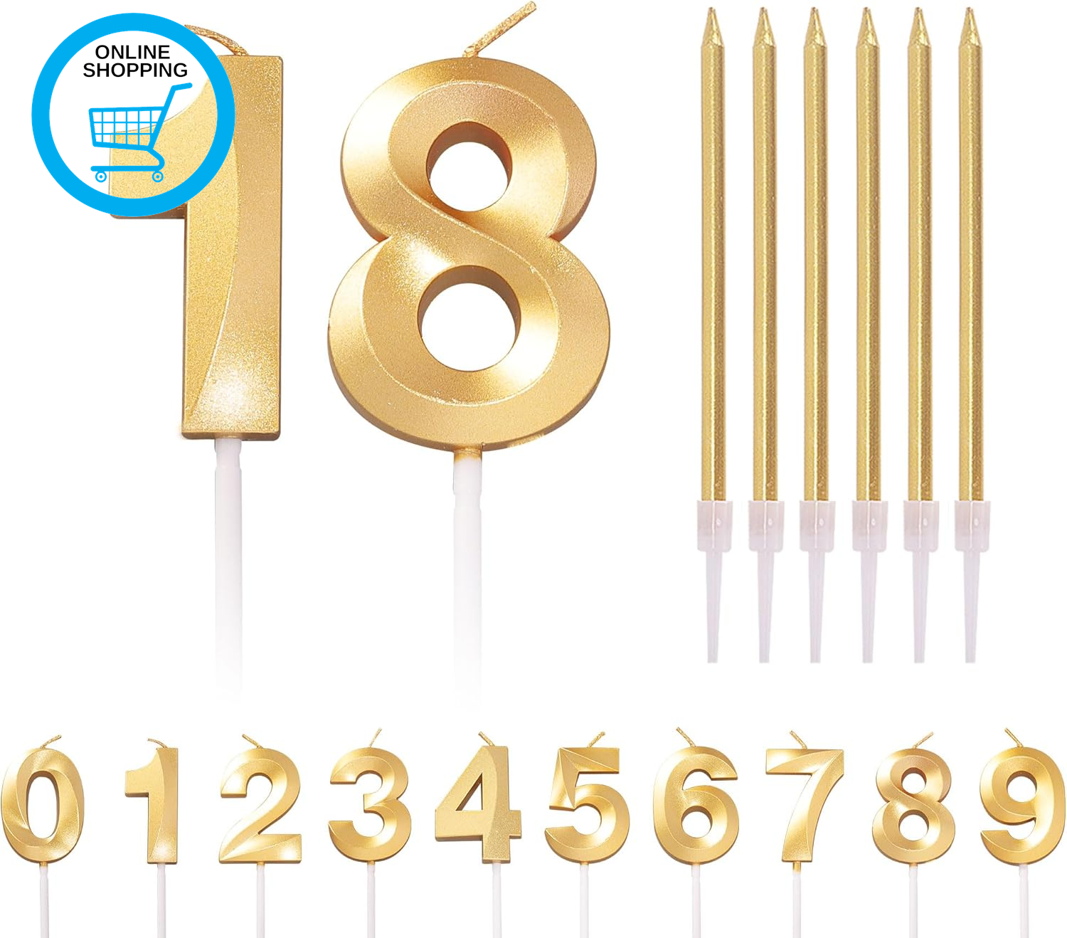 18Th Birthday Candle Number 18 - Age 18 Birthday Candles for Cake, Gold Long Can