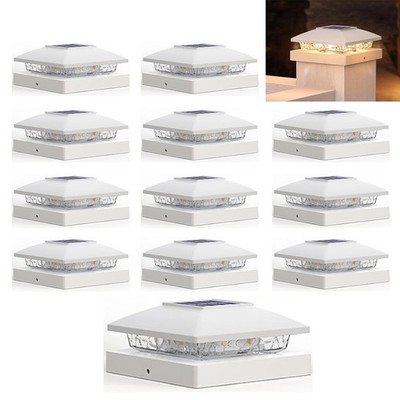 12 Pack Solar Post Cap Light For 4x4 Outdoor Waterproof LED Deck Fence Light