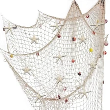 79 x 59 inch Nature Fish Net Wall Decoration with Colorful Sea Shells and 10 Pcs