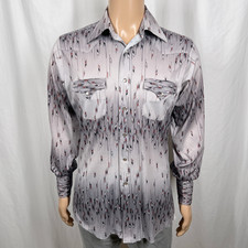 Vintage 70s H Bar C Ranchwear Men's 15.5 Gray Long Tail Western Pearl Snap Shirt