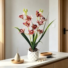Cymbidium Orchid Plant Realistic Silk Flower Enduringly Vibrant Accent