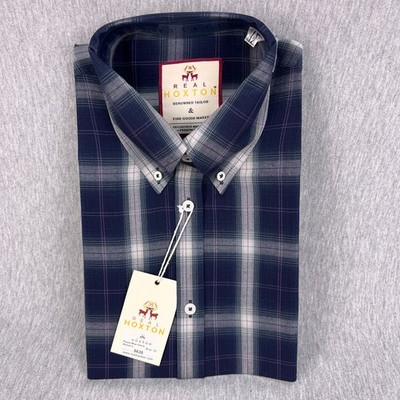 Real Hoxton Shirt Womens 12 Button-Up Purple Blue Check Plaid Short Sleeve NEW