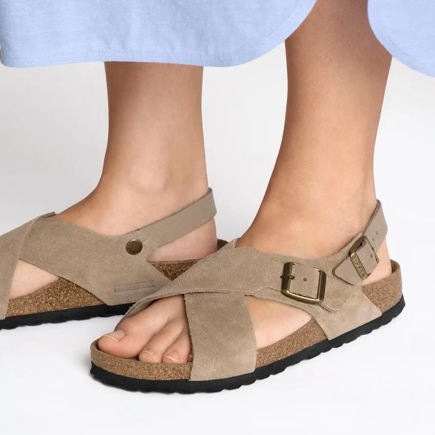 BIRKENSTOCK TULUM SFB TAUPE SUEDE MEDIUM/NARROW WIDTH WOMEN'S SANDALS SOFT FOOTB
