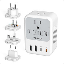 220V to 110V Voltage Converter US to Europe Universal Travel Adapter  4 USB Por