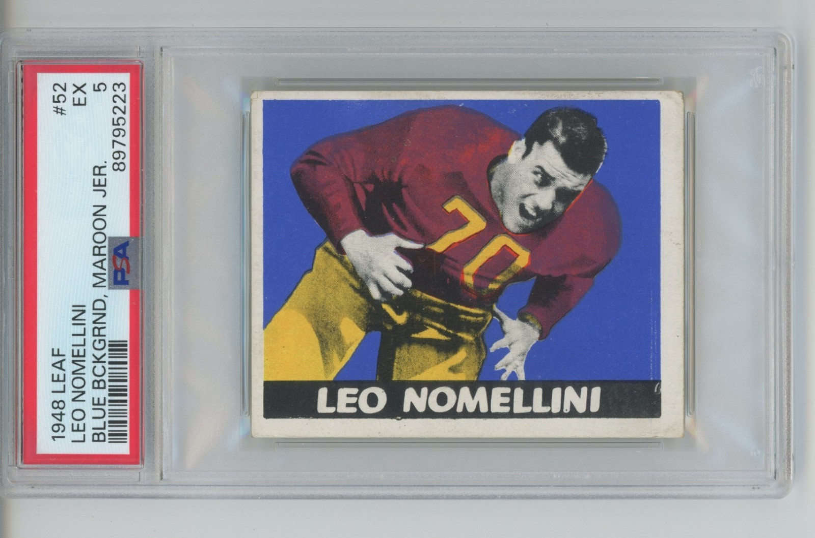 PSA 5 LEO NOMELLINI 1948 Leaf #52 NFL HOF ROOKIE RC Maroon Jersey SSP POP 18!