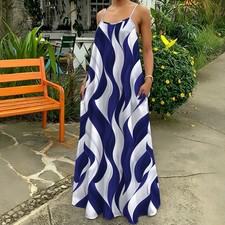 Plus-size Womens Wavy-print Strap Maxi Dress