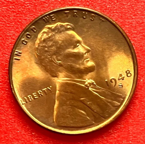 1948-S Lincoln Wheat Cent Penny GEM RED BU From an Original Bank Roll