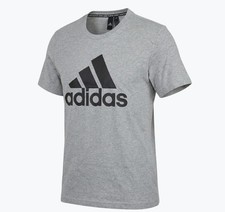 Image of Adidas Mens T Shirt Large Grey 100% Cotton Badge Of Sport Big Logo Tee Crew Neck