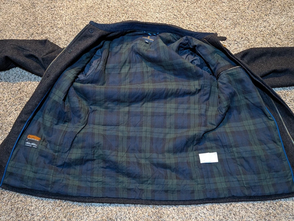 Abrigo de lana Brooks Brothers Thermore forrado a cuadros para hombre talla M gris oscuro Foto 2 de 4