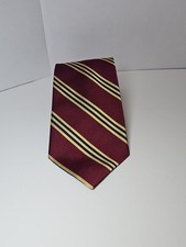 Brooks Brothers Men's Necktie Burgundy, Gold  Navy Striped Tie 100 Silk