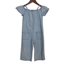 Zara Short Sleeve Denim Light Wash Cropped Jumpsuit Girls 7