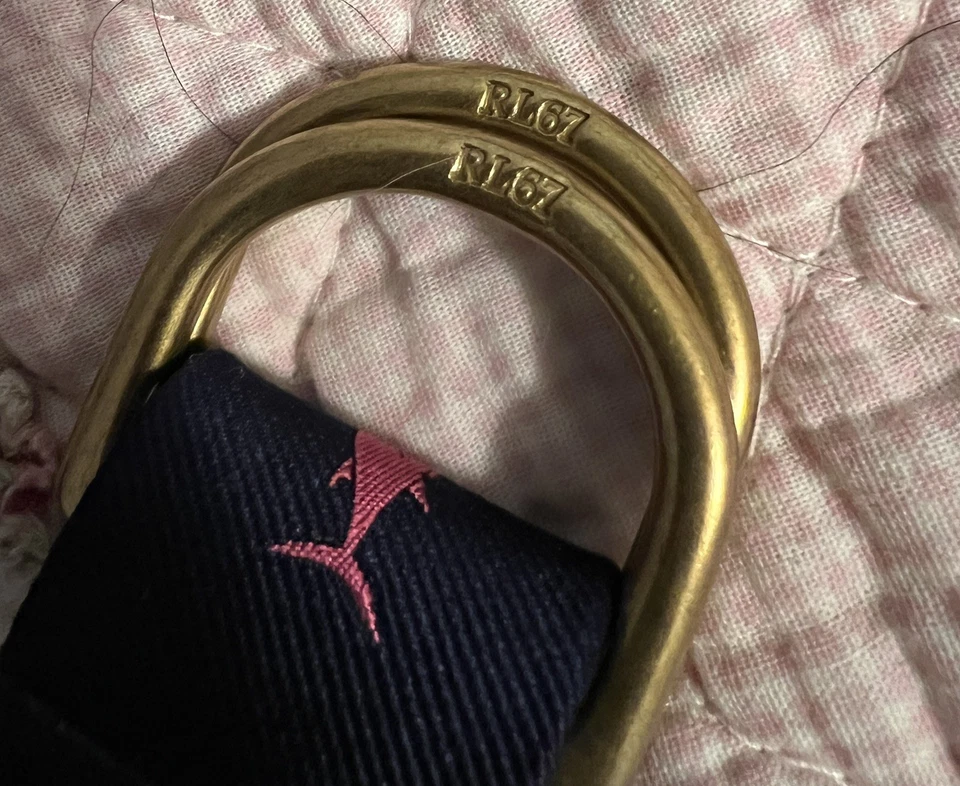 Cinto ajustável vintage polo Ralph Lauren anel D peixe rosa marinho  - Imagem 3 de 4