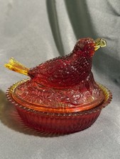 Vintage Amberina  Glass Nesting Robin Nest Bi...