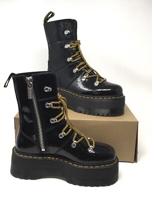 Dr. Martens Women's Ghilana Max Distressed Patent Leather Platform Boots, US 9