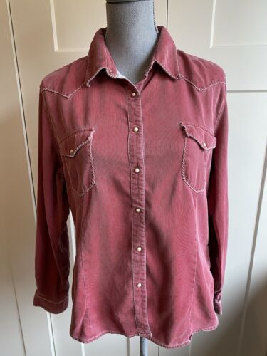 Ryan Michael Shirt Women Medium Silk Pearl Snap Red Western Rodeo Classic