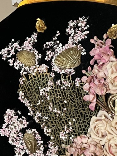 Vintage 50s Textured Beaded Ribbon FLORAL ROSES Beautiful - Picture 4 of 10