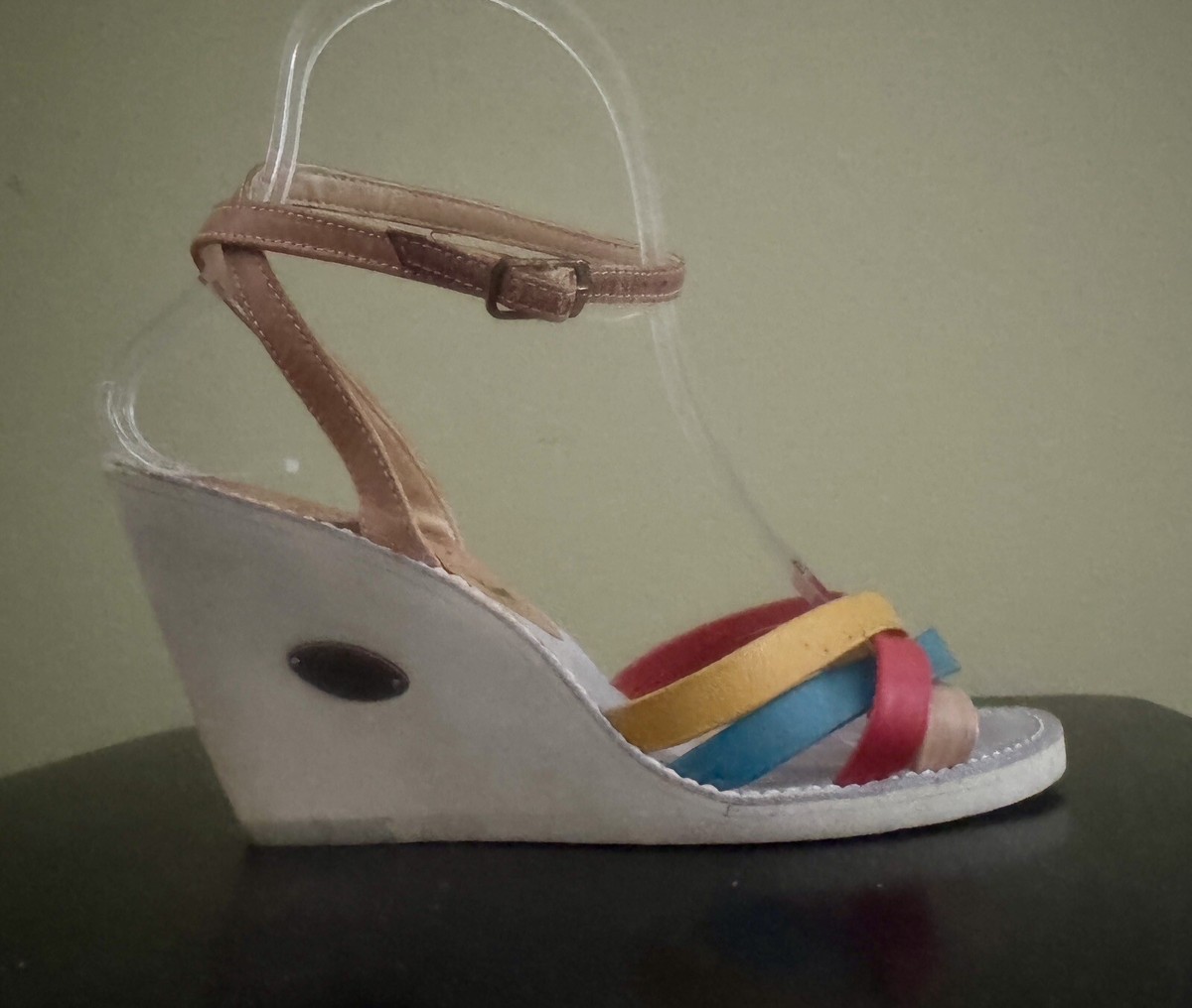 Vtg CANDIES Sz 70s 80s Wedge Heel Rainbow Strappy Sandals Shoes  Original!