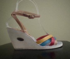 Vtg CANDIES Sz 8.5 70s 80s Wedge Heel Rainbow Strappy Sandals Shoes Original