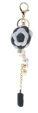 Key Chain Fob Phone Purse Charm Black White Flower Tassel Dangle Pearl Beads