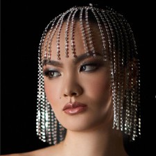 Women Rhinestone Head Tassels Forehead Hair dress Metal Chain Party Veil 11301