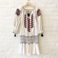 Ulla Johnson || Samira Mini Dress Smocked Drop Waist Embroidery White 6